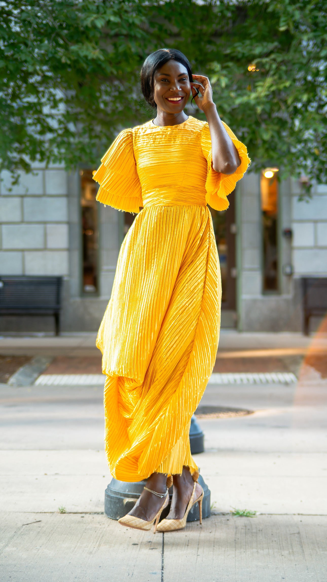 Pleated Midi Canary Dress
