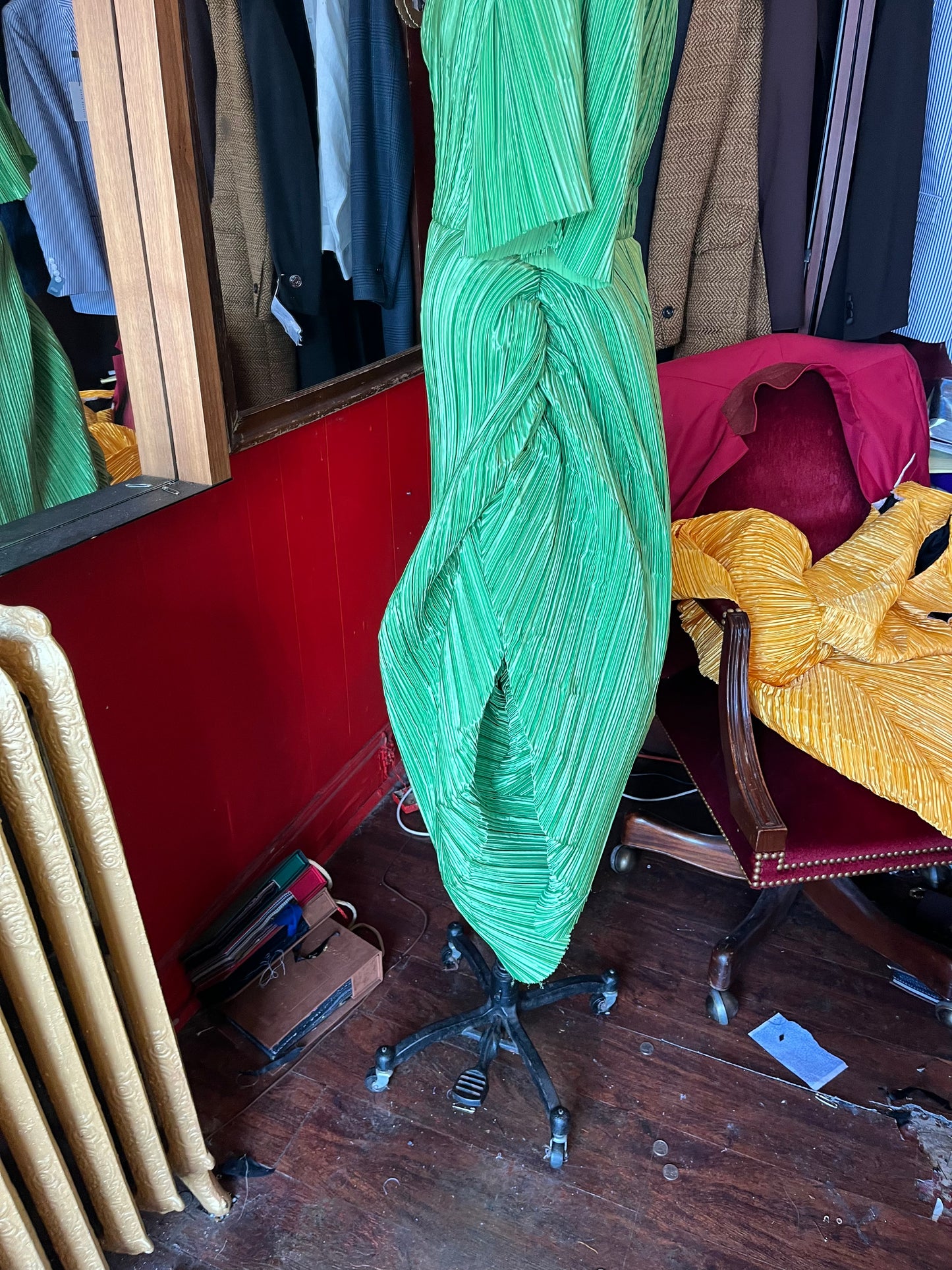 Green Couture Pleated Dress