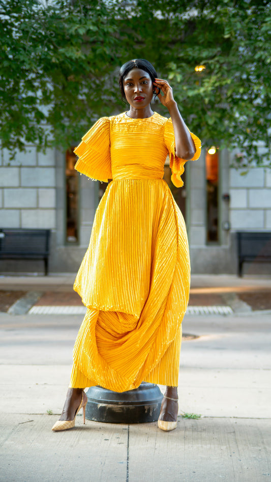 Pleated Midi Canary Dress